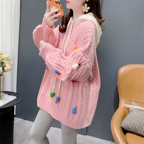 甜美减龄圣诞帽软糯毛衣女秋冬2023年新款宽松超好看洋气连帽上衣商品大图