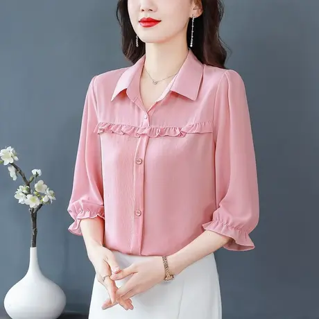 夏季漂亮雪纺衫女2023新款夏天中袖时尚气质上衣服时髦宽松小衫女商品大图