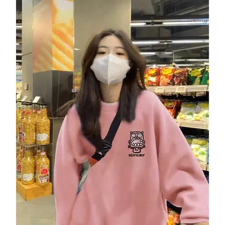 卫衣女多巴胺秋冬穿搭2023新款爆款美式粉色外套oversize慵懒上衣商品大图