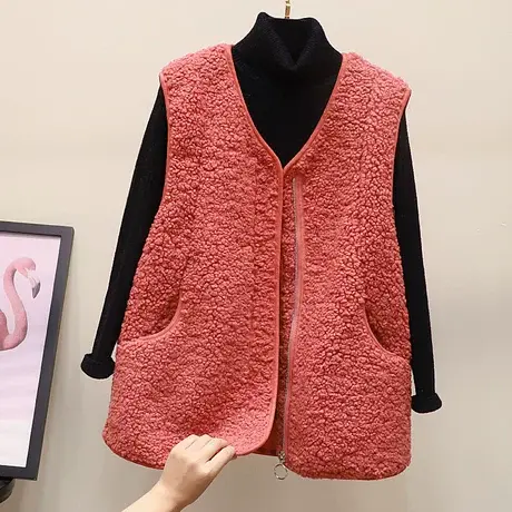 2023新款韩版秋冬背心女学生外穿羊羔毛马甲宽松中长款马夹外套商品大图