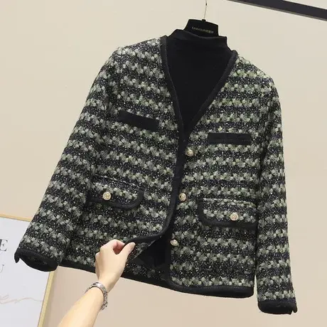 小香风编织短外套女潮2023秋季新款欧货法式长袖短款百搭毛呢上衣商品大图