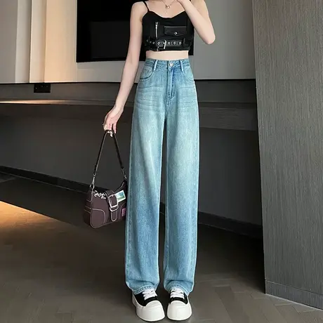 窄版阔腿牛仔裤女夏季薄款高腰直筒宽松小个子显瘦遮胯拖地长裤子图片