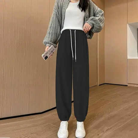 美式糯米束脚裤女秋冬款高腰休闲百搭直筒运动裤显瘦窄版哈伦裤子图片