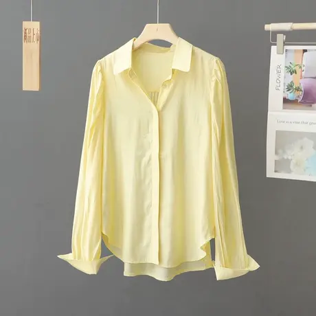 洋气黄色长袖微透长袖衬衫女小众时尚百搭通勤衬衣气质上衣打底衫商品大图