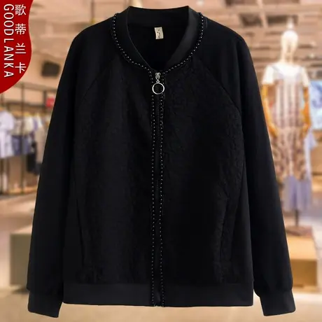 加肥加大码中年妈妈春装立领棒球服宽松时尚拼接开衫夹克休闲外套商品大图