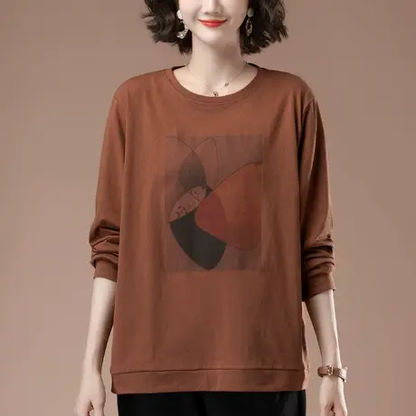 早秋新款长袖t恤女加肥加大码女装宽松中年妈妈休闲百搭打底衫商品大图