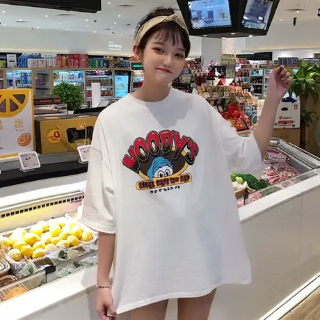 ins短袖t恤女宽松韩版学生原宿bf怪味慵懒风丧系百搭mschf上衣服图片