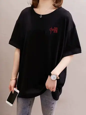 大码女装2023年春夏新款胖妹妹体恤遮肚子上衣韩版宽松短袖t恤女图片