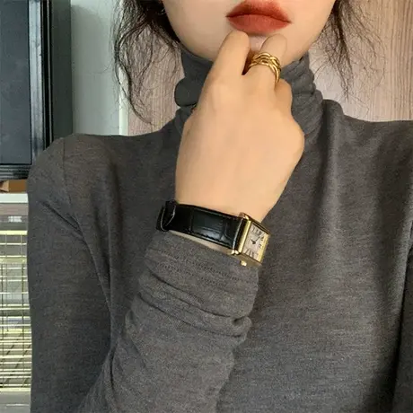 欧美高街大码德绒打底衫女叠穿秋冬内搭ins长袖加绒高领保暖上衣图片