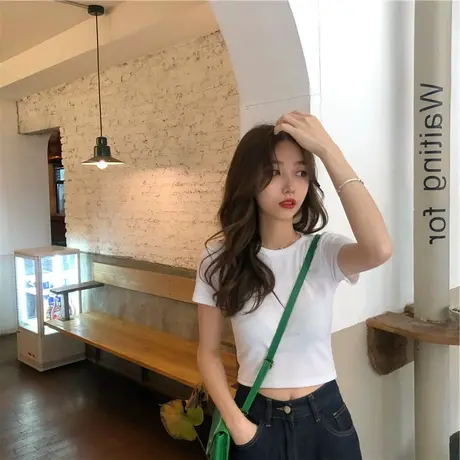 夏季设计感小众短款女t恤短袖甜酷白色修身紧身别致上衣服体恤潮u商品大图