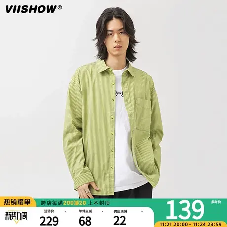 VIISHOW春秋条纹长袖衬衫外套日系街头中性bf风情侣基础款宽松商品大图