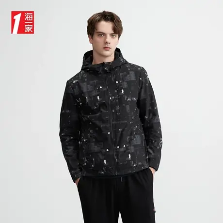 海一家带可充气U型枕外套两面穿休闲连帽男士夹克商品大图