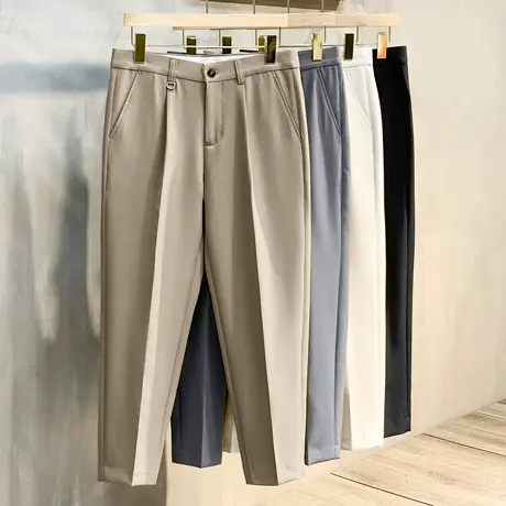 九分西裤男直筒修身小脚韩版潮流百搭冰丝长裤男士休闲裤夏季薄款图片