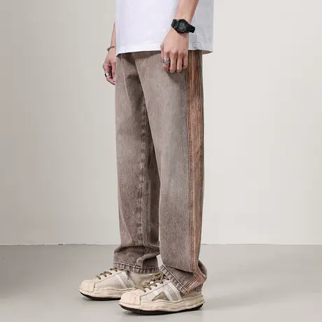 日系复古直筒牛仔裤宽松水洗休闲直筒裤高街裤子男士百搭做旧微弹商品大图