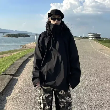 美式机能套头冲锋衣潮牌登山赛博朋克半高领外套男情侣机车服夹克商品大图