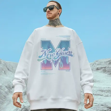 国潮oversize港风圆领卫衣男潮牌ins潮流大码男装秋冬款加绒长袖商品大图