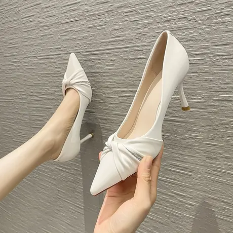 法式水钻蝴蝶结高跟鞋女2024春季新款性感气质仙女风细跟宴会单鞋商品大图