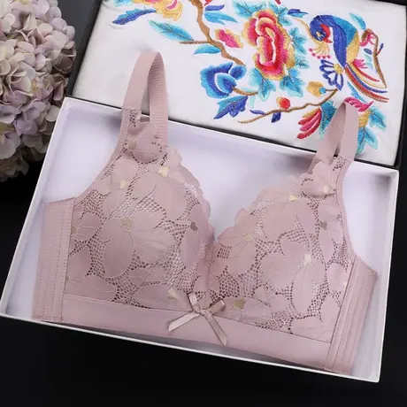 内衣女无钢圈无海绵文胸大码收副乳聚拢调整型上托性感胸罩超薄款商品大图