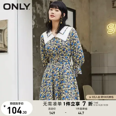 ONLY奥莱夏季娃娃领碎花收腰显瘦雪纺短款连衣裙女图片