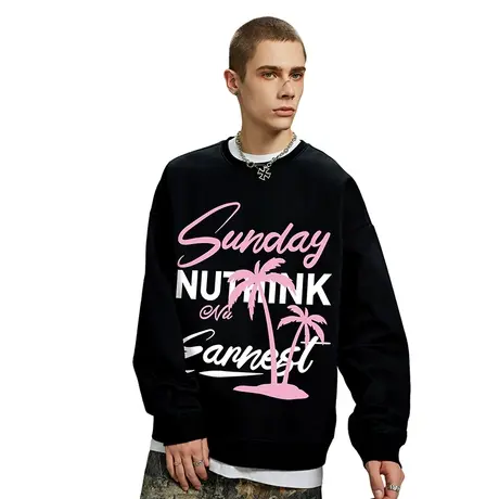 Nuthink欧美加绒加厚字母圆领卫衣男春秋款保暖情侣潮流男装上衣商品大图