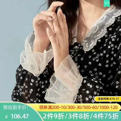 秋水伊人蕾丝雪纺衫2022春季新款纯色宽松复古波点打底衬衫2A464图片