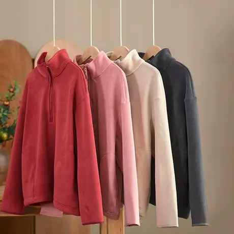 享永子【被包裹的幸福感】冬季半拉链宽松卫衣双面奥利绒加厚绒衫商品大图