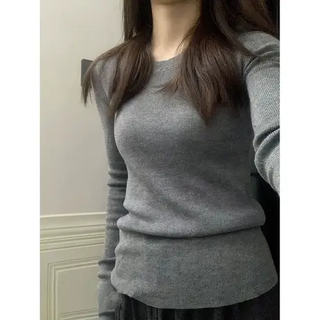 冬季纯色简约长袖T恤女2024新款德绒保暖修身内搭打底衫上衣洋气图片