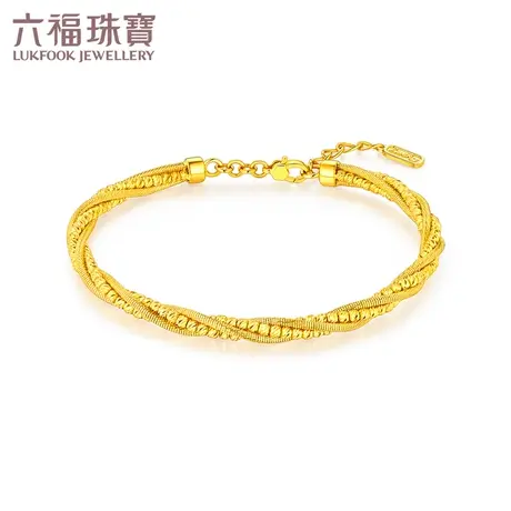 六福珠宝交错相纽黄金手镯女款光影金5G足金镯子送礼计价008553AA图片