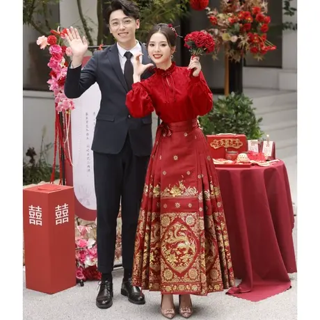 新中式结婚汉服红色马面裙敬酒服新娘嫁衣旗袍婚服连衣裙订婚礼服图片