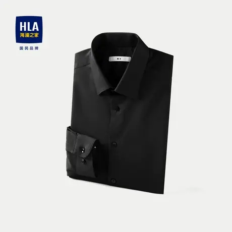 HLA/海澜之家简约纯色长袖正装衬衫24春夏新商务修身微弹黑衬衣男图片