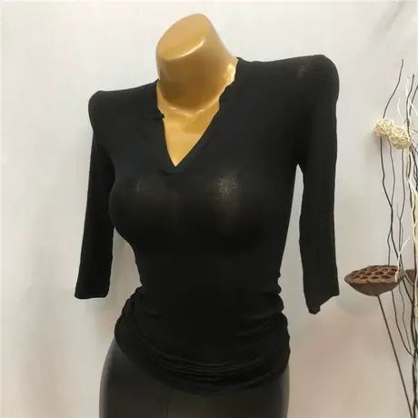 韩国ins女装 谁穿谁爱 小性感半开领微透内搭短袖打底衫T恤女夏装图片