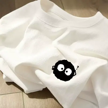 夏日多巴胺穿搭~夏季简约印花圆领T恤女设计感小众宽松短袖上衣潮图片