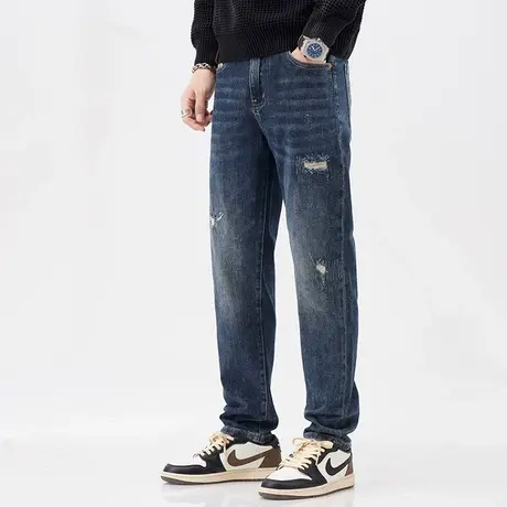 时尚潮流秋款百搭牛仔裤微哈小脚裤子男款美式高街牛仔裤休闲男装商品大图