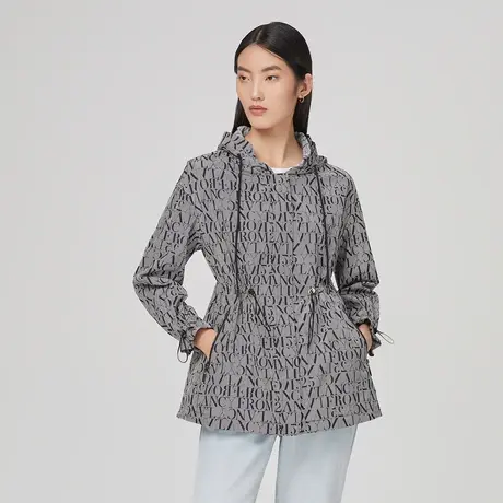 LANCY/悦朗姿春季新款连帽宽松风衣女长袖休闲抽绳上衣图片