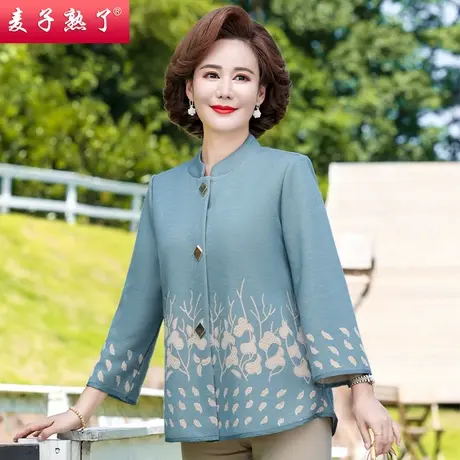 2024春季新款中老年人女妈妈装花色开衫外套气质阔太太花色衬衫图片