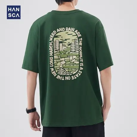 hansca 山系圆领短袖T恤男夏季新款日系户外字母印花百搭宽松上衣图片