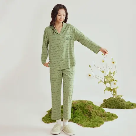 芬腾睡衣女士春秋季纯棉长袖开衫套装韩版休闲时尚少女全棉家居服商品大图