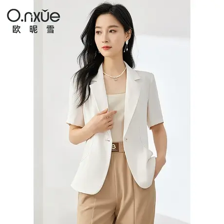 欧昵雪2024夏季新款西装女短袖直筒简约翻驳领一粒扣通勤小西服商品大图