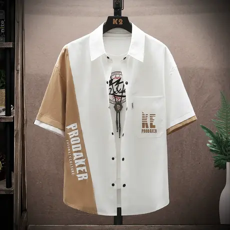 男士工装短袖衬衫夏季潮牌高级感休闲薄款半袖衬衣潮流夏款上衣服商品大图