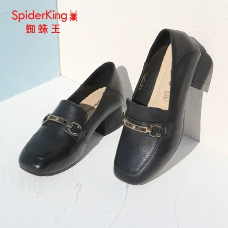 SPIDER KING/蜘蛛王女鞋真皮2023春商场新款乐福鞋皮鞋女粗跟软底商品大图