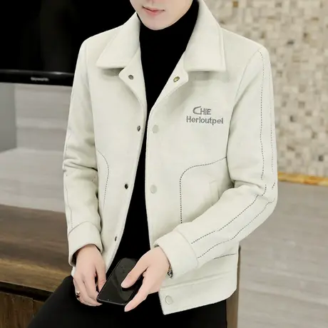 韩版加厚冬装呢子夹克男士潮牌刺绣ins秋冬季休闲毛呢帅气外套潮图片