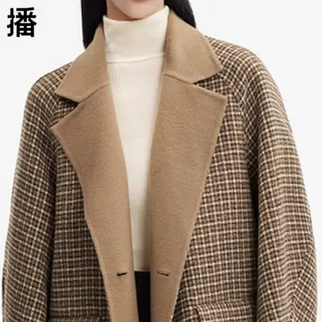 商场同款播长款毛呢外套女大牌女装双排扣格纹呢子大衣DDP4AD4858商品大图