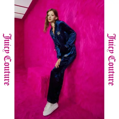 Juicy Couture橘滋秋冬新款奢华系列皇冠烫钻丝绒女式休闲裤商品大图
