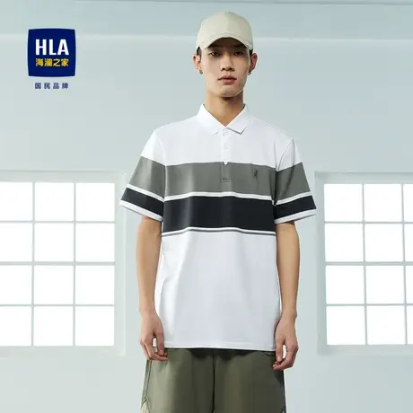 HLA/海澜之家撞色条纹短袖Polo23春夏新款舒适透气绣花翻领短t男商品大图