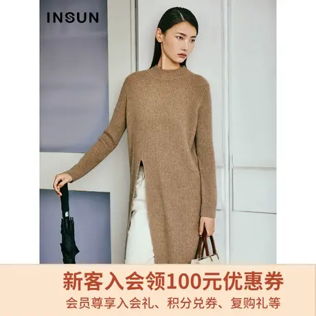 恩裳商场同款冬季时尚直筒修身开叉中长款毛针织衫女图片