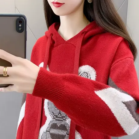 兔年本命年红色连帽毛衣女2023新款爆款宽松卫衣帽子衫洋气百搭女商品大图