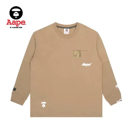Aape旗舰店男装秋冬字母印花单口袋潮流长袖T恤0839XXH商品大图