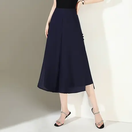 2023夏季新款雪纺裙裤女薄款小个子中式盘扣阔腿裤宽松休闲七分裤商品大图