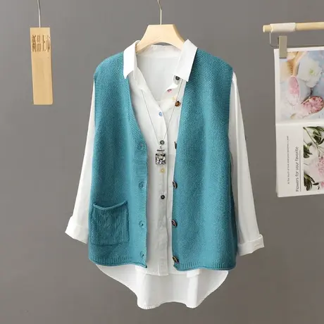 针织毛衣女士马甲开衫外穿早春秋季2023年新爆款女装宽松背心外搭商品大图