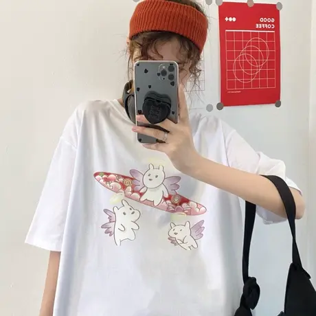 原宿风短袖t恤女夏季宽松韩版学生纯棉半袖设计感小众上衣服ins潮商品大图